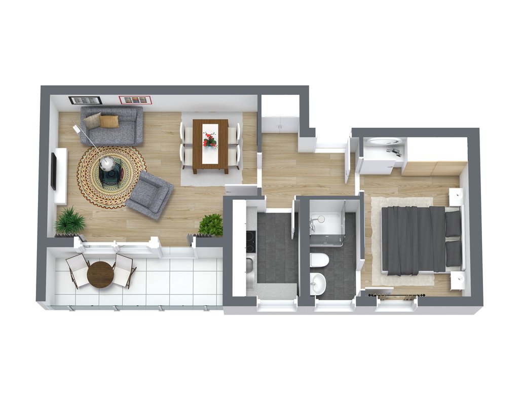3D Regelgrundriss 2-Zi.-Wohnung 3D Regelgrundriss 2-Zi.-Wohnung