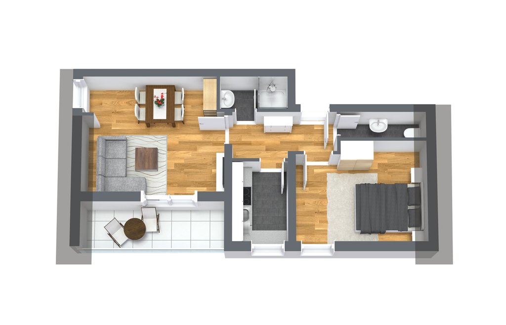 3D Grundriss Dachgeschoss 2 Zimmer Whg.